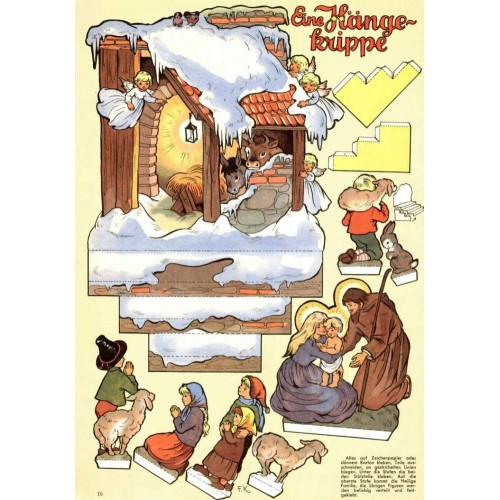 Duits Kerststalletje - oude papieren bouwplaat
