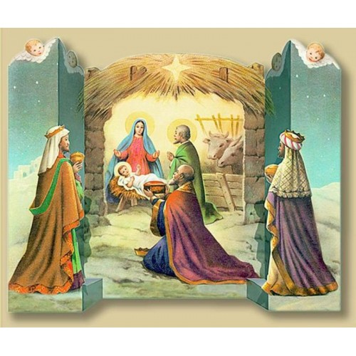 Kerststal met Drie Koningen - oude papieren bouwplaat - A4