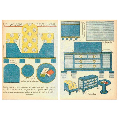 Woonkamer meubelen 1934 in 1:18 - papieren bouwplaat