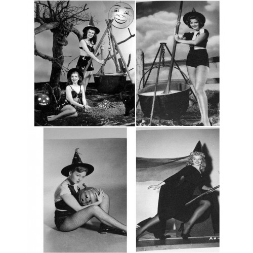 4 Halloween heksen - 40er jaren - zwart/wit -A3