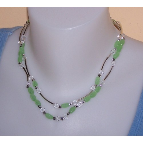 Modern groen Agaat collier, twee strengen, model B