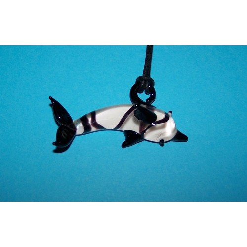 Zwarte Murano dolfijn hanger, met halskoord
