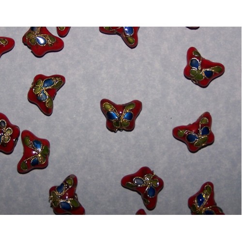 Rode cloisonné vlinder kraal