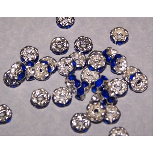 Tibet zilveren kristal spacer, diep blauw, 8mm
