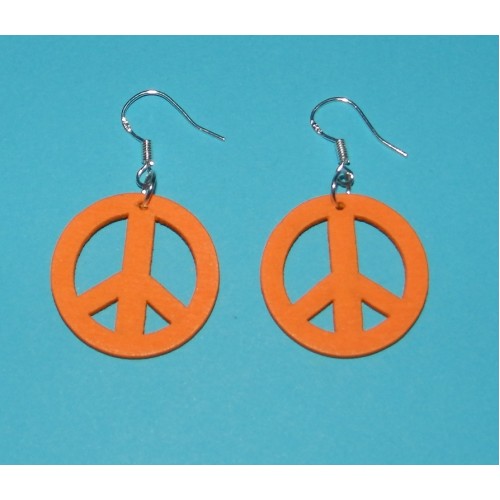 Oranje houten "Peace" oorbellen