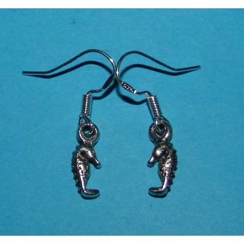 Zeepaardje oorbellen, Tibet zilver, model B