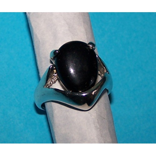 Zilveren ring met zwarte Agaat, model A, maat 16
