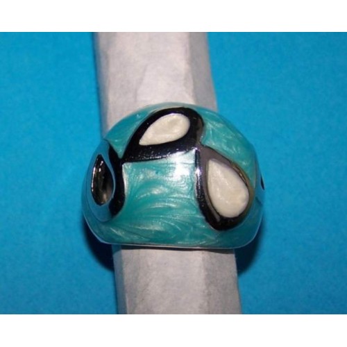 Brede zilveren in iridiscerende lichtblauwe ring, maat 19