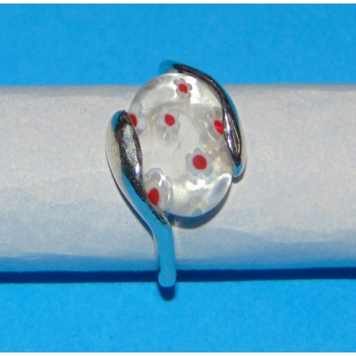 Zilveren ring met blanke millefiori, maat 18