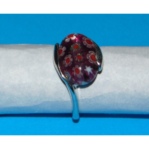 Zilveren ring met diep rode millefiori, maat 17,5
