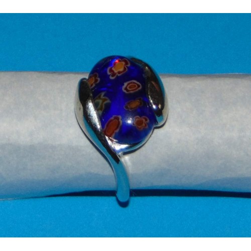 Zilveren ring met indigo millefiori, model A, maat 17