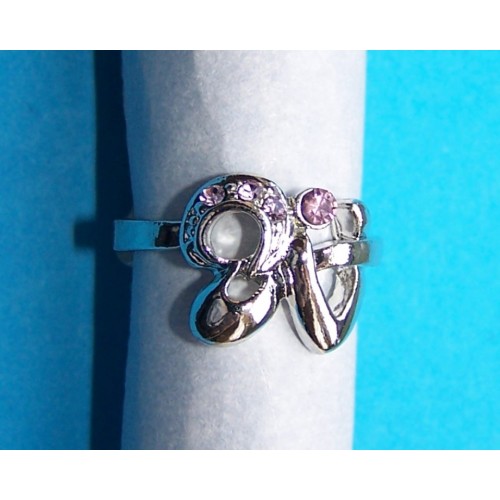 Zilveren ring met roze Swarovski, model P, maat 18