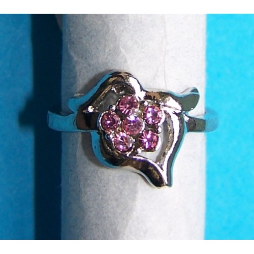 Zilveren ring met roze Swarovski, model R, maat 18