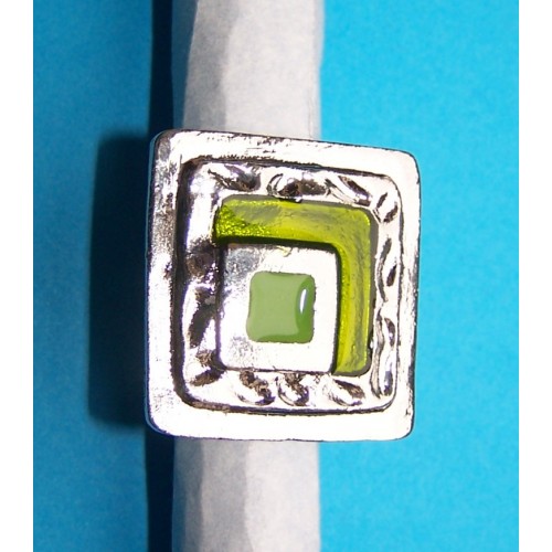 Brede zilveren en groene emaille ring, model A, verstelbaar