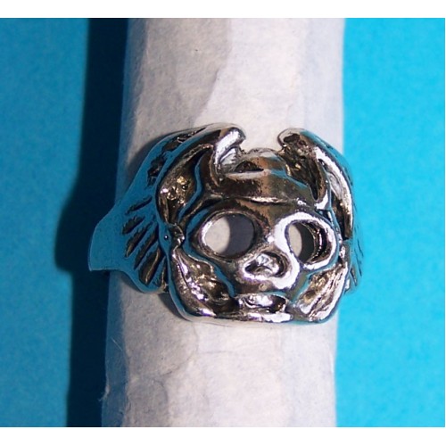 Gevleugelde schedel ring, Tibet zilver, model B, maat 21