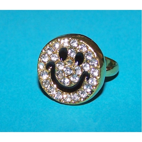 Goudkleurige Smiley ring met stras, verstelbaar