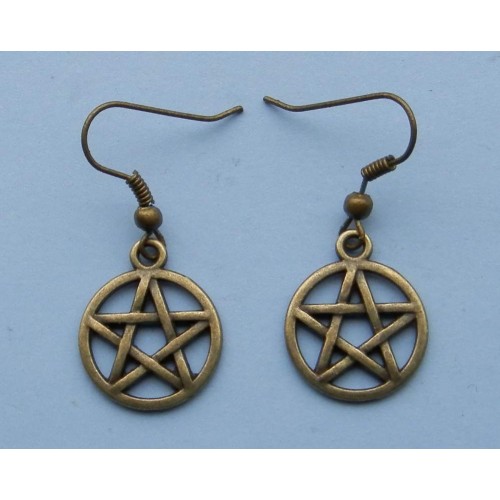 Pentagram oorbellen, brons
