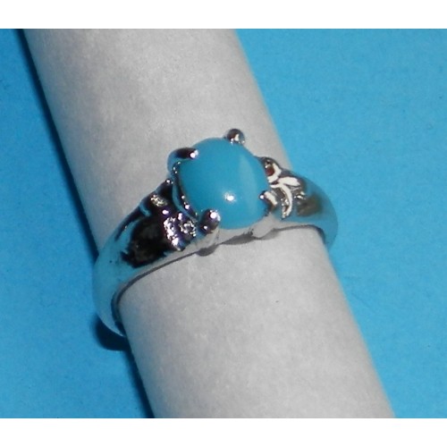 Zilveren ring met licht blauwe Agaat, model AA, maat 15