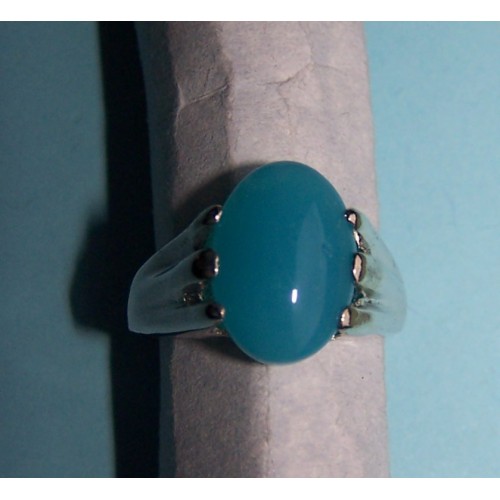 Zilveren ring met licht blauwe agaat, model B, maat 17