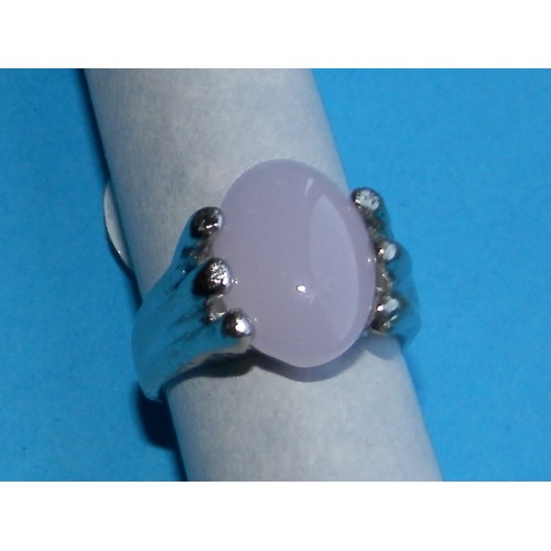 Zilveren ring met lichtroze agaat, model B, maat 16