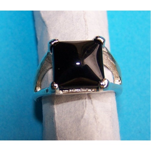 Zilveren ring met zwarte Agaat, model G, maat 16