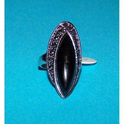Tibet zilveren ring met zwarte steen, model B, maat 17