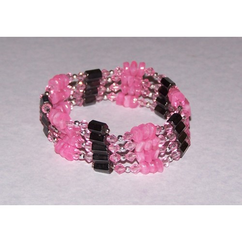 Roze en Hematiet armband, verstelbaar
